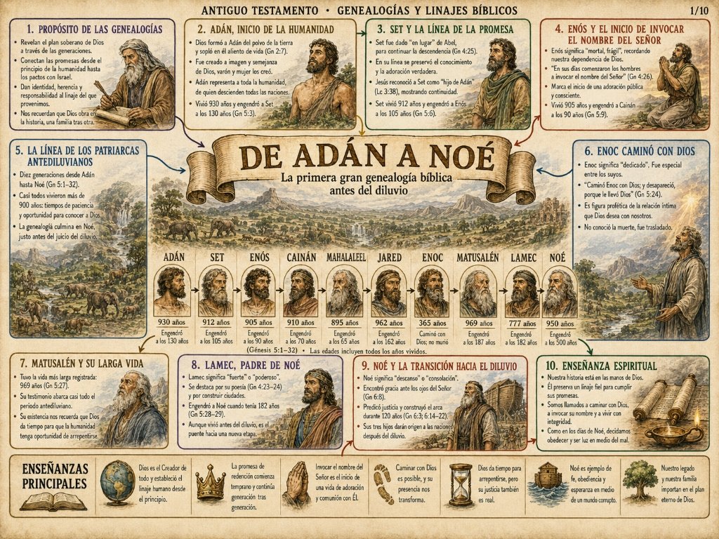 De Adán a Noé: La primera gran genealogía bíblica antes del diluvio