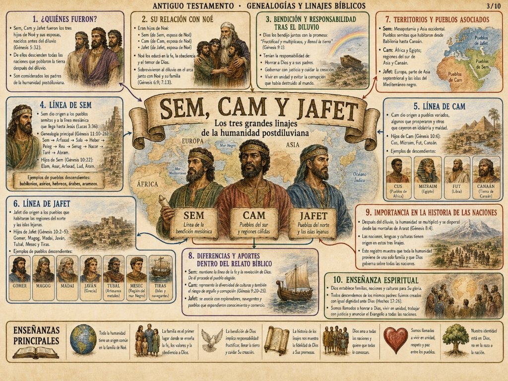 Sem, Cam y Jafet: Los tres grandes linajes de la humanidad postdiluviana